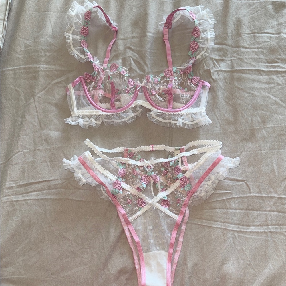 For Love & Lemons pink rose lingerie set